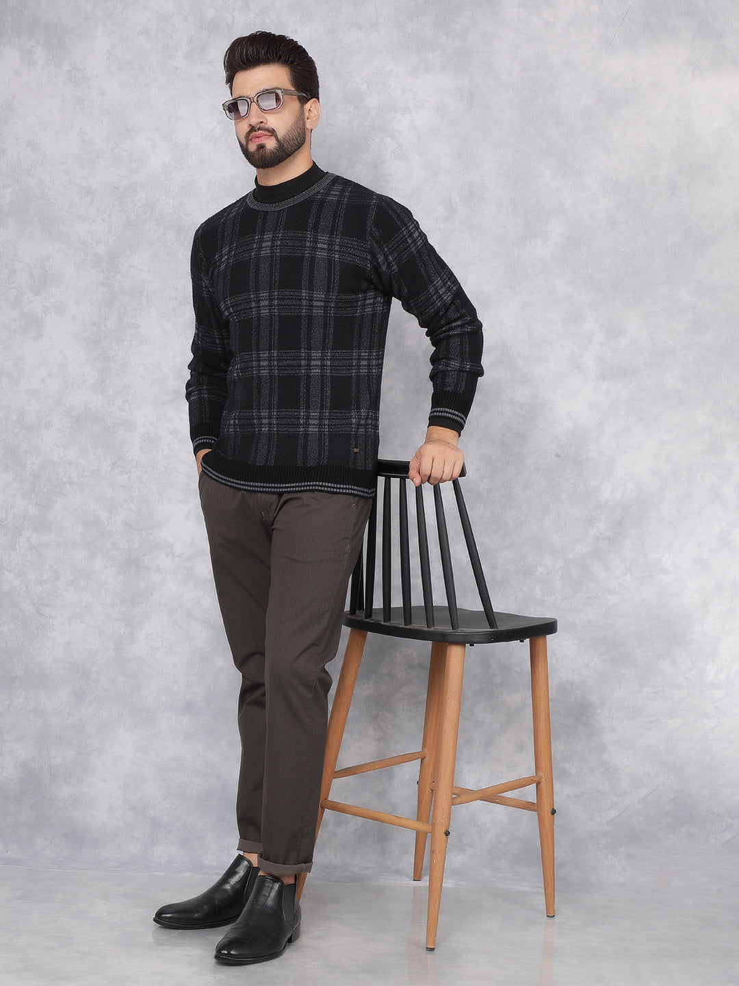 Black Checkered Sweater-Men Sweaters-Crimsoune Club