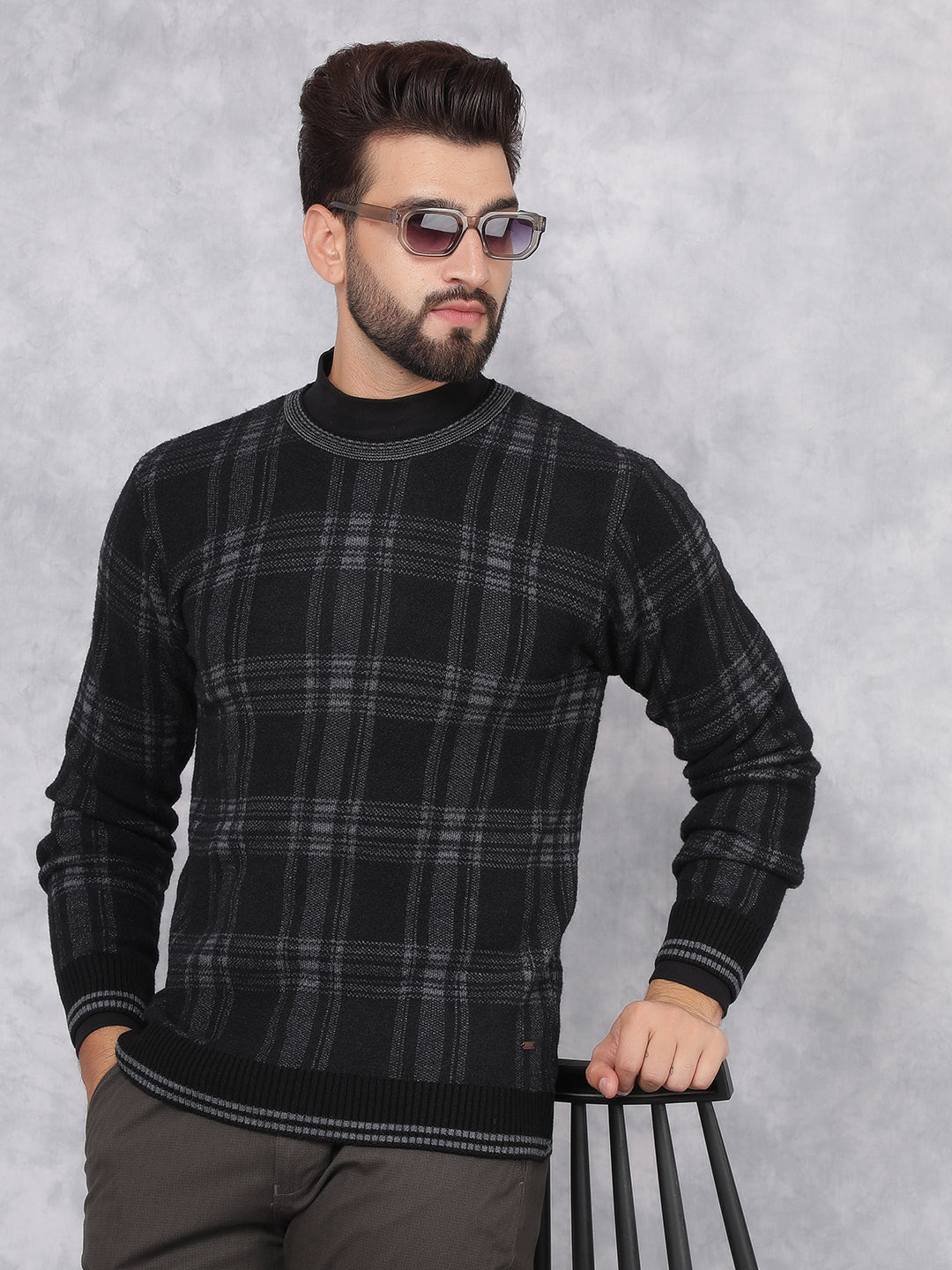 Black Checkered Sweater-Men Sweaters-Crimsoune Club