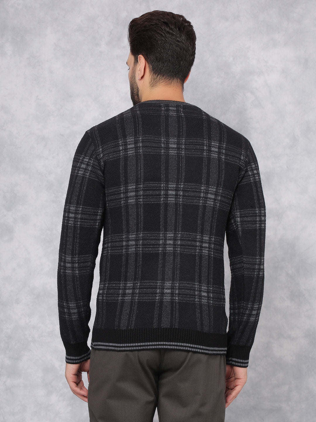 Black Checkered Sweater-Men Sweaters-Crimsoune Club