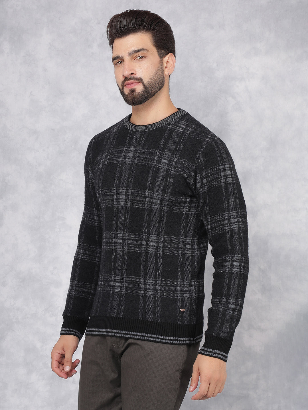 Black Checkered Sweater-Men Sweaters-Crimsoune Club