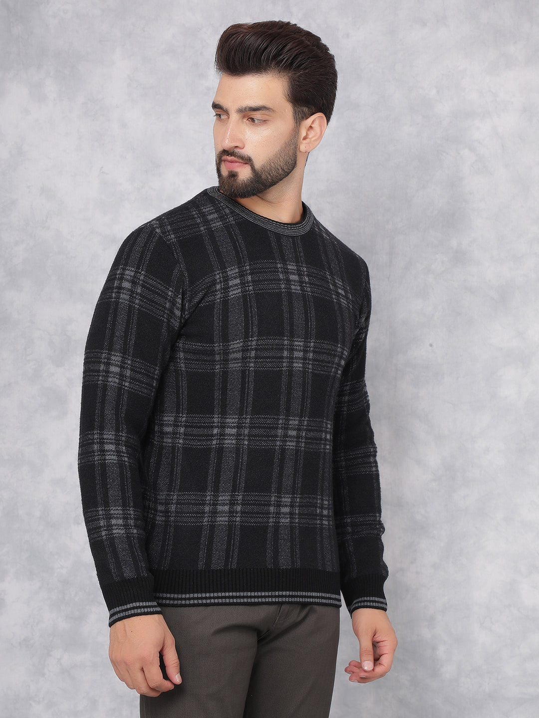 Black Checkered Sweater-Men Sweaters-Crimsoune Club