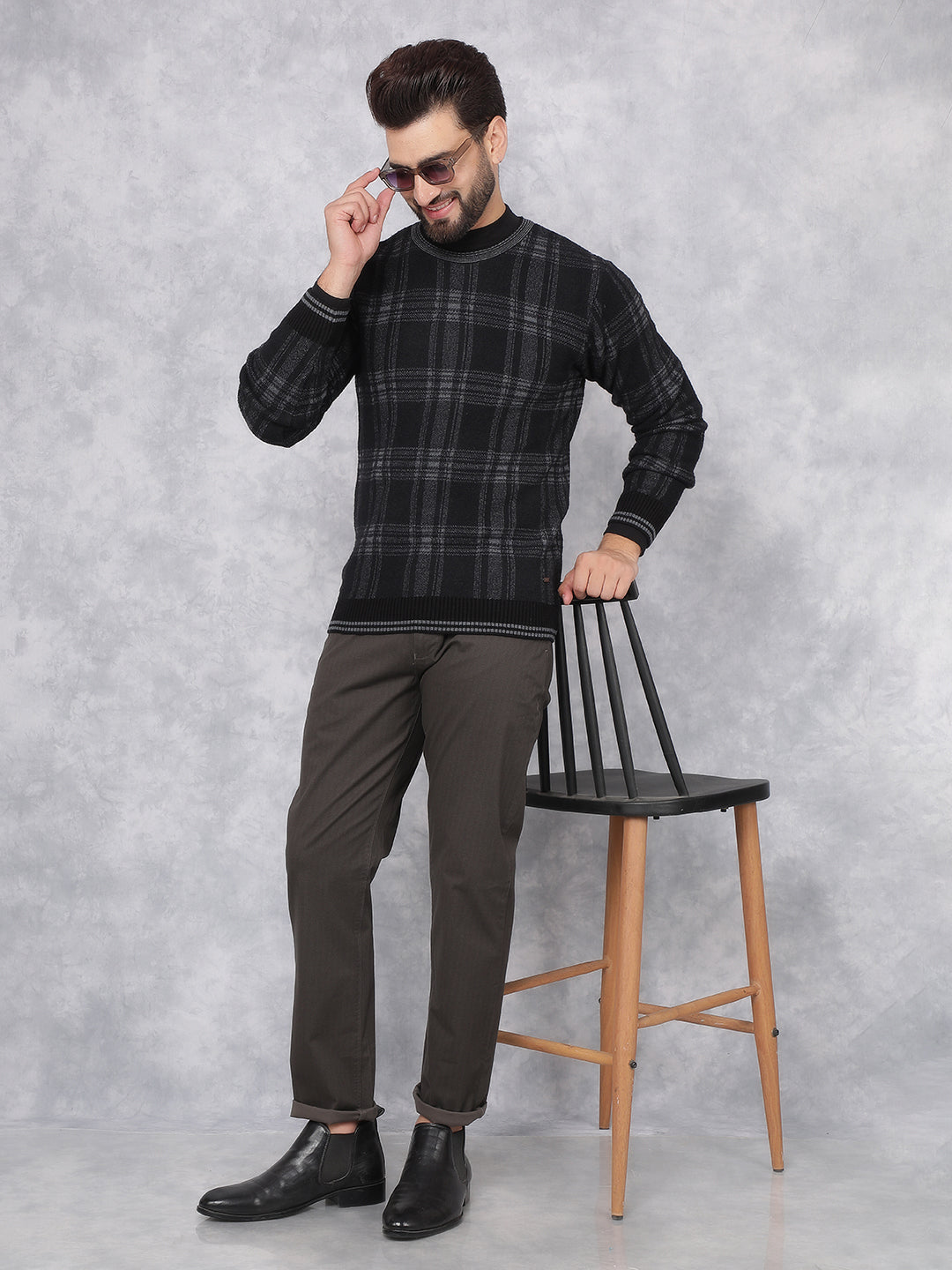 Black Checkered Sweater-Men Sweaters-Crimsoune Club