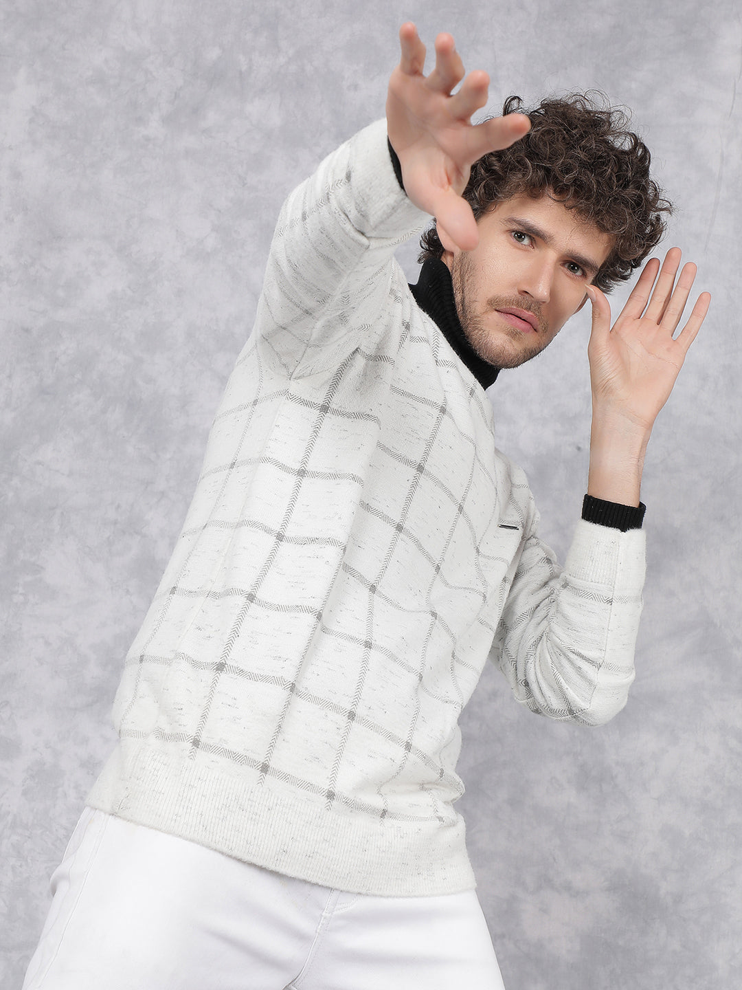 White Checkered Sweater-Men Sweaters-Crimsoune Club