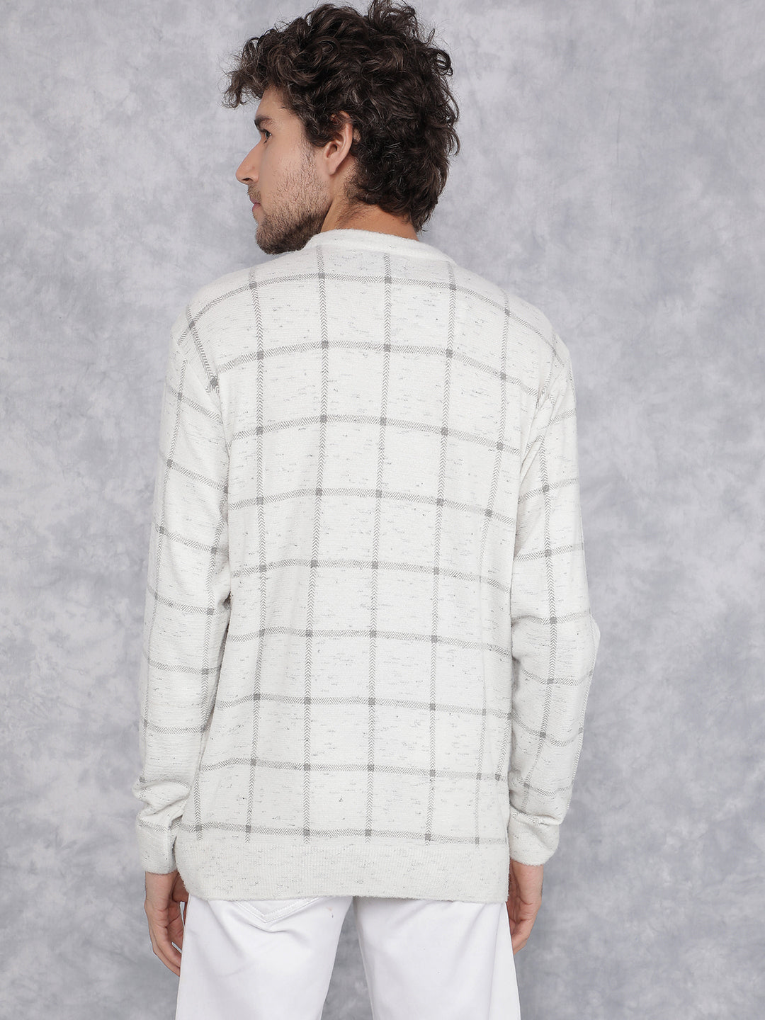 White Checkered Sweater-Men Sweaters-Crimsoune Club