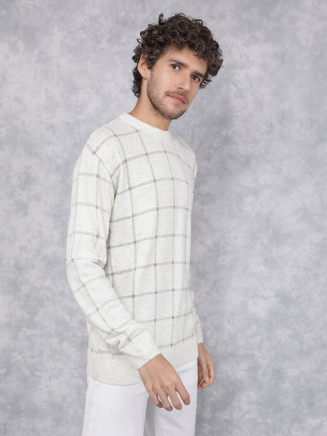 White Checkered Sweater-Men Sweaters-Crimsoune Club