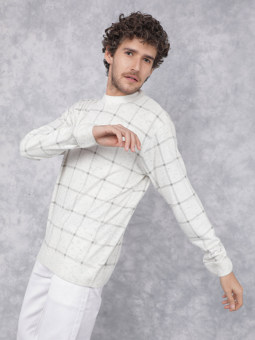 White Checkered Sweater-Men Sweaters-Crimsoune Club