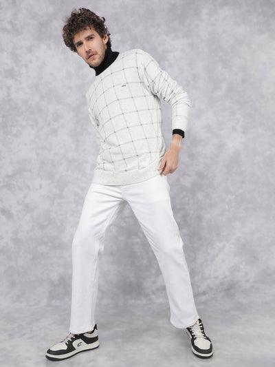 White Checkered Sweater-Men Sweaters-Crimsoune Club