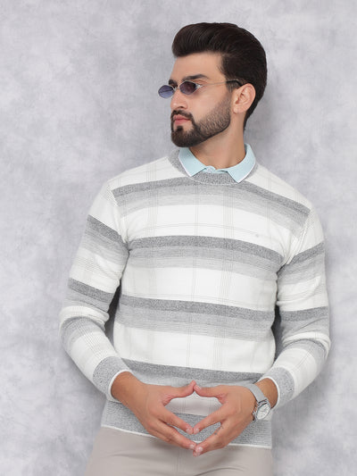 White Horizontal Stripes Sweater-Men Sweaters-Crimsoune Club