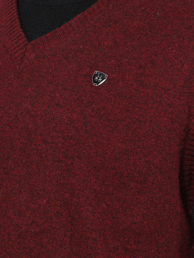 Maroon V-Neck Sleeveless Sweater-Men Sweaters-Crimsoune Club