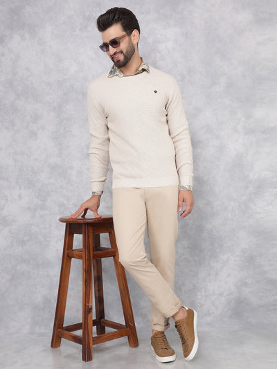 Beige Knitted 100% Cotton Sweater-Men Sweaters-Crimsoune Club