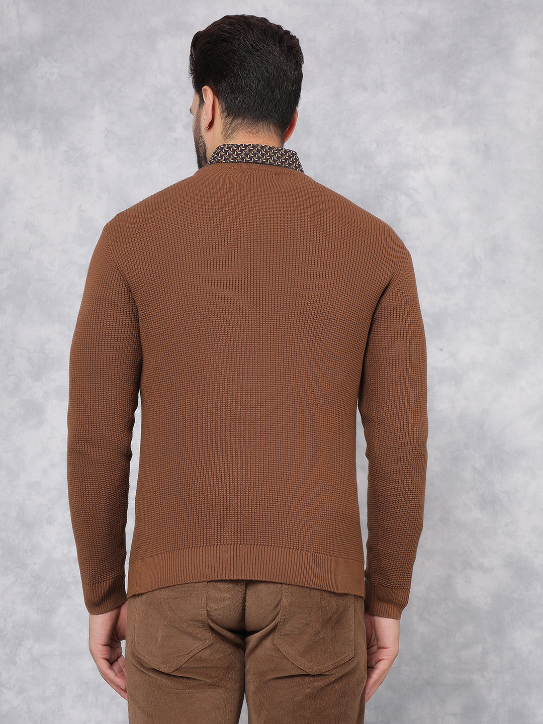 Brown Knitted 100% Cotton Sweater-Men Sweaters-Crimsoune Club