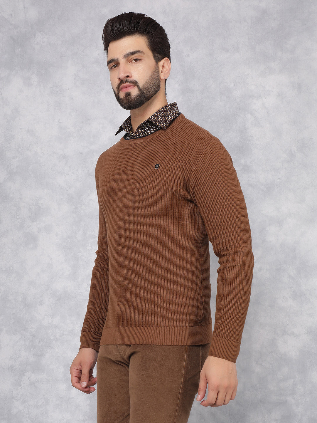 Brown Knitted 100% Cotton Sweater-Men Sweaters-Crimsoune Club