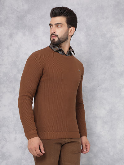 Brown Knitted 100% Cotton Sweater-Men Sweaters-Crimsoune Club