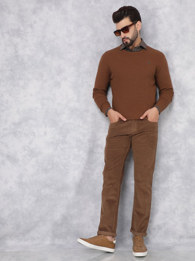 Brown Knitted 100% Cotton Sweater-Men Sweaters-Crimsoune Club