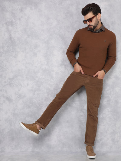 Brown Knitted 100% Cotton Sweater-Men Sweaters-Crimsoune Club