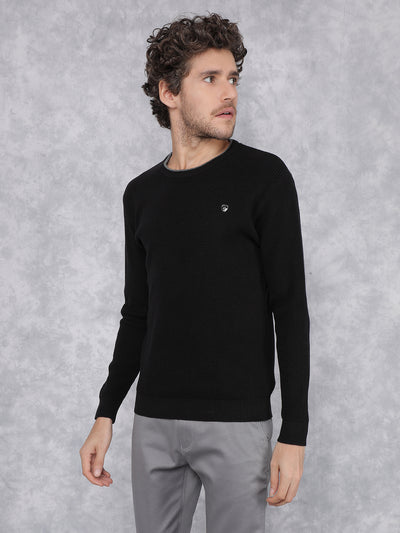 Black Knitted 100% Cotton Sweater-Men Sweaters-Crimsoune Club