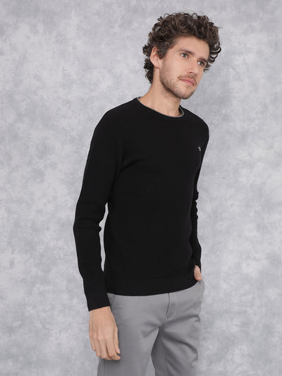 Black Knitted 100% Cotton Sweater-Men Sweaters-Crimsoune Club