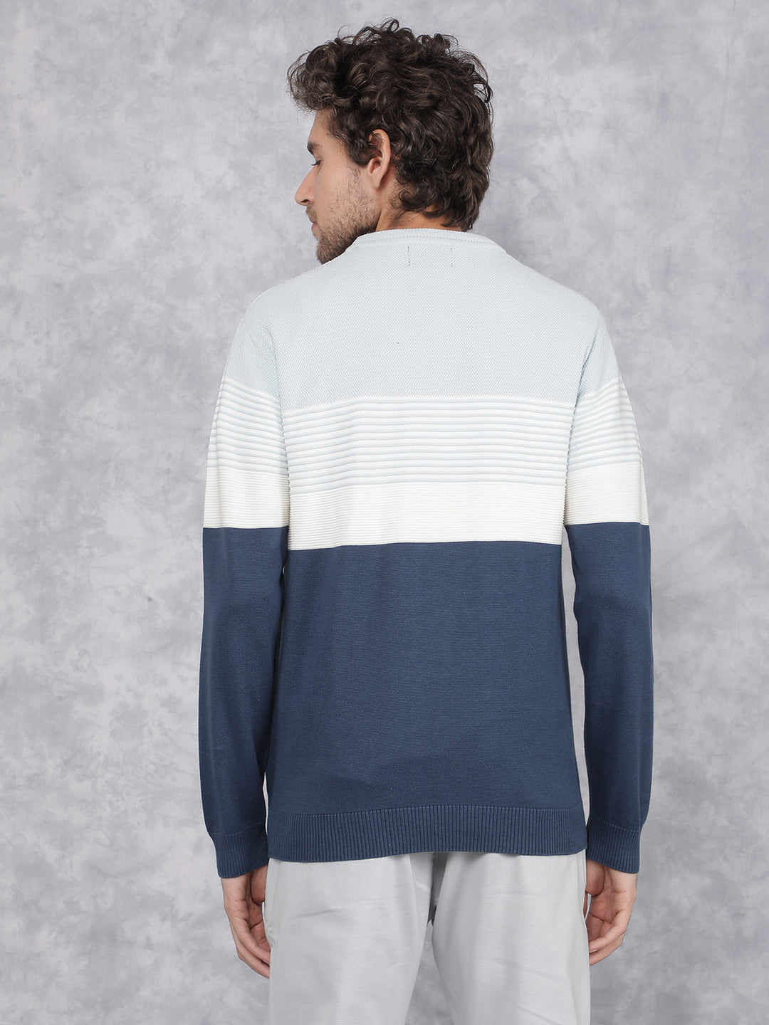 Blue Horizontal Stripes 100% Cotton Sweater-Men Sweaters-Crimsoune Club