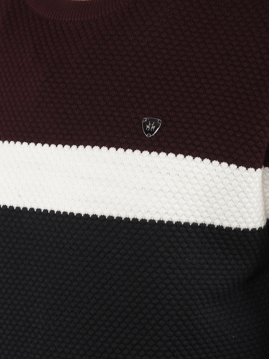 Wine Color Blocked 100% Cotton Sweater-Men Sweaters-Crimsoune Club