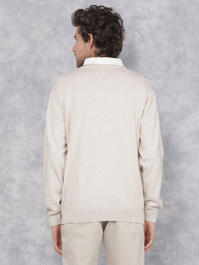 Beige Printed 100% Cotton Sweater-Men Sweaters-Crimsoune Club