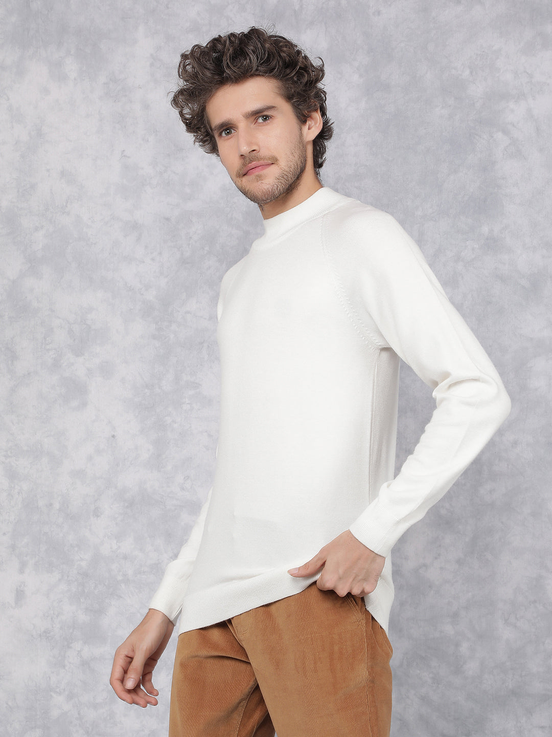 White High Neck Sweater-Men Sweaters-Crimsoune Club