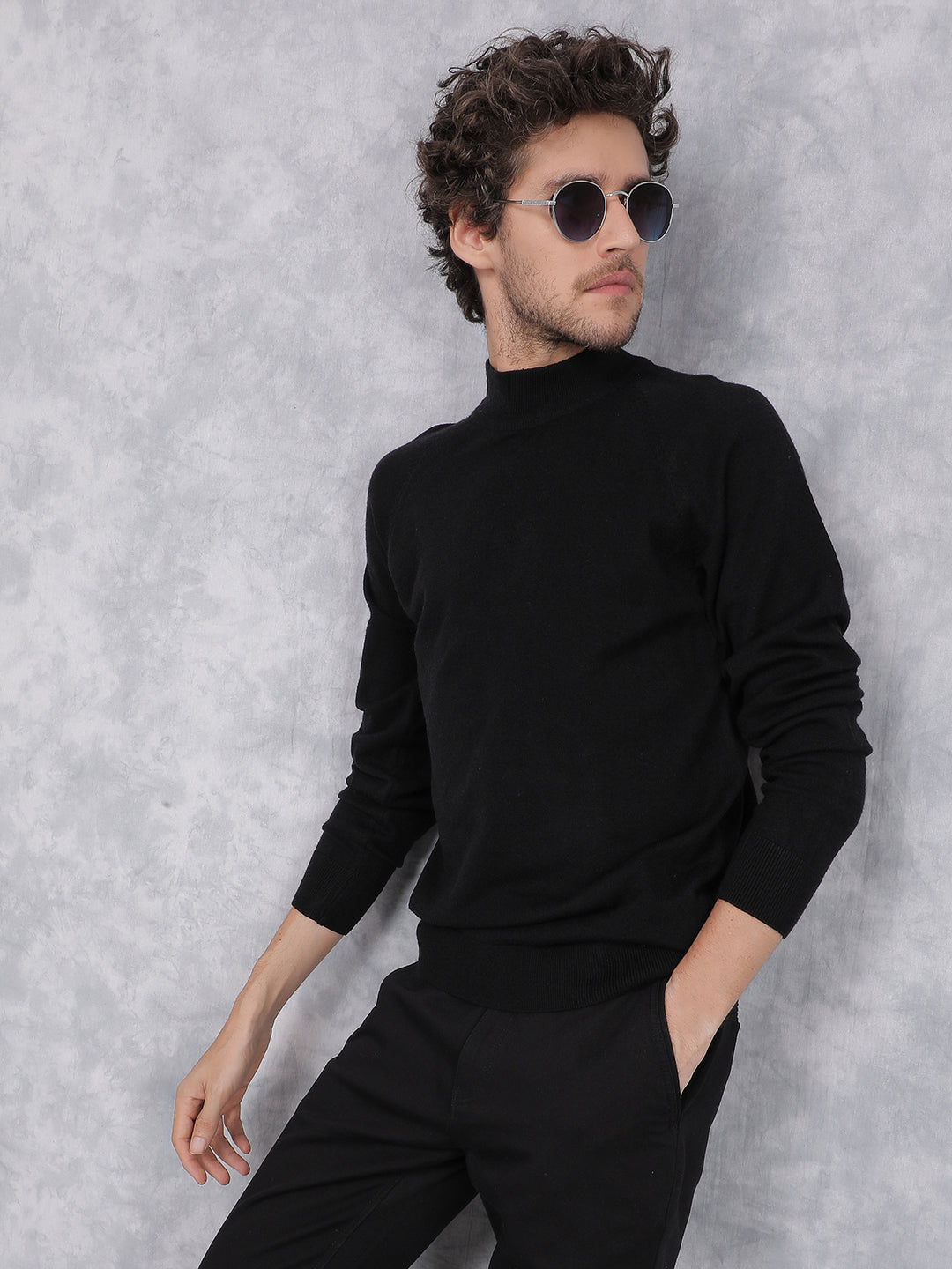 Black High Neck Sweater-Men Sweaters-Crimsoune Club