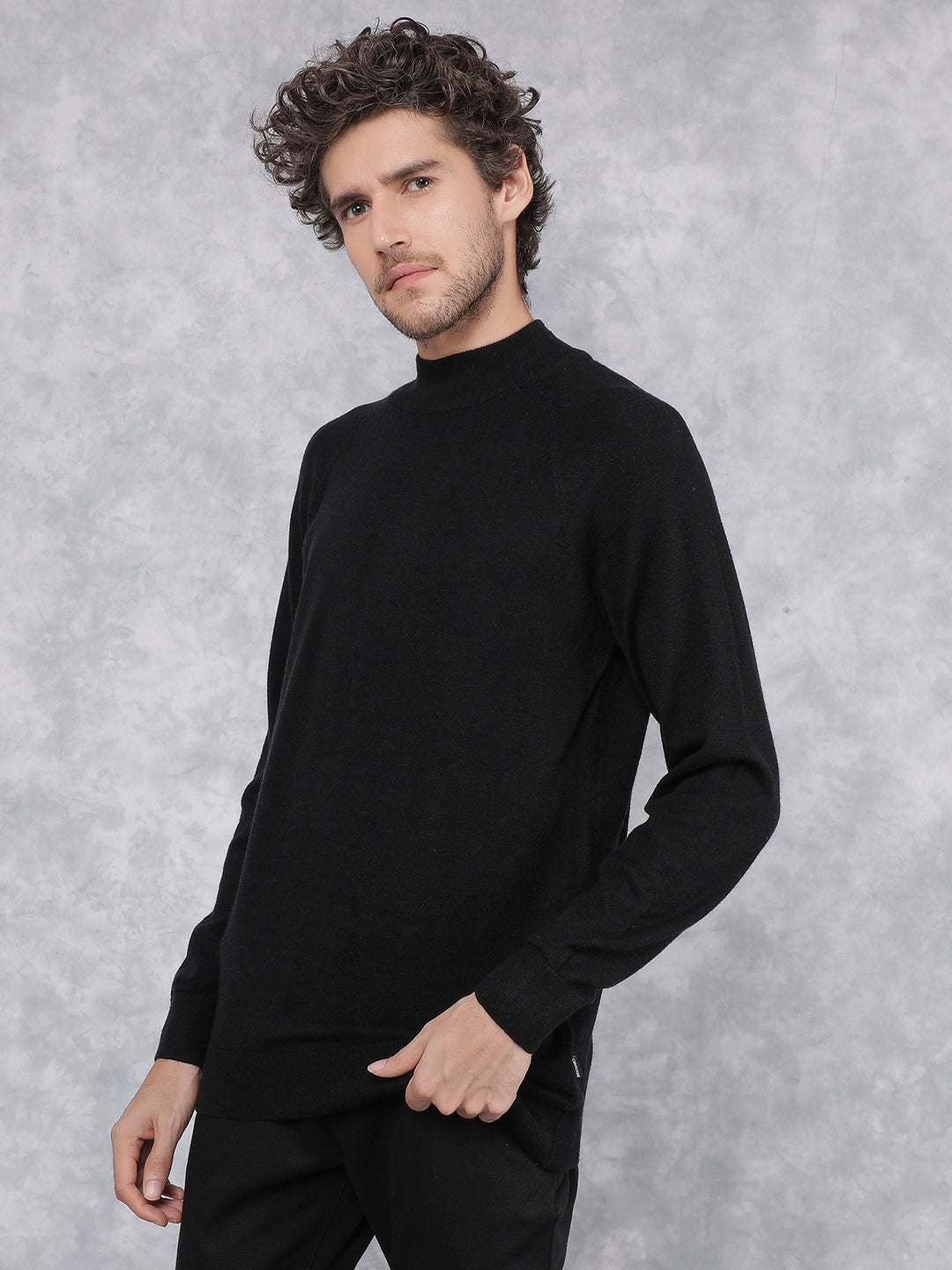 Black High Neck Sweater-Men Sweaters-Crimsoune Club