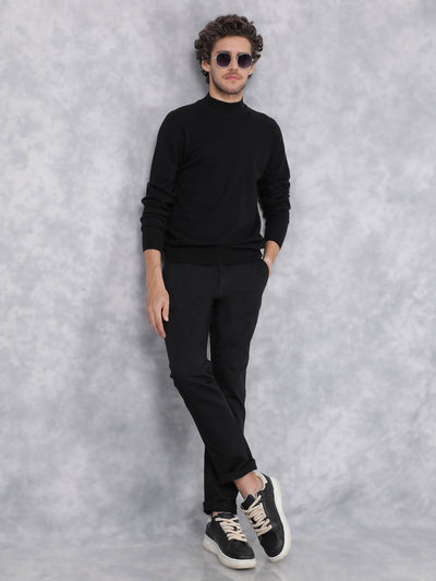 Black High Neck Sweater-Men Sweaters-Crimsoune Club