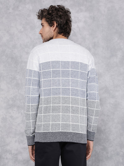 Blue Jacquard Sweater-Men Sweaters-Crimsoune Club