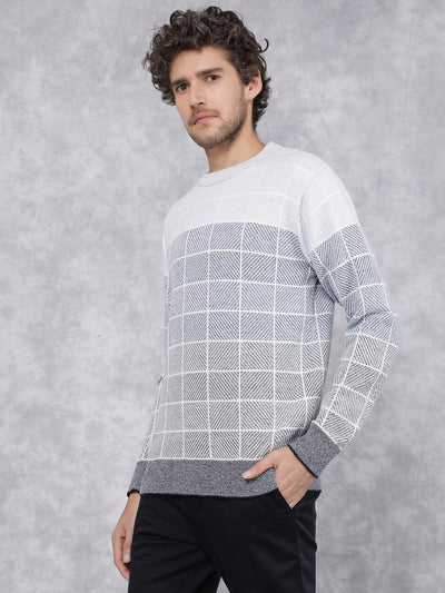 Blue Jacquard Sweater-Men Sweaters-Crimsoune Club