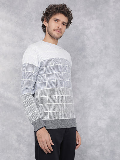 Blue Jacquard Sweater-Men Sweaters-Crimsoune Club