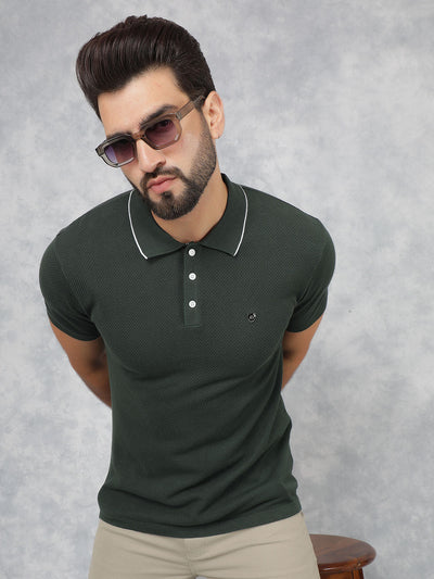 Green Polo Neck Knitted T-Shirt-Men T-Shirts-Crimsoune Club