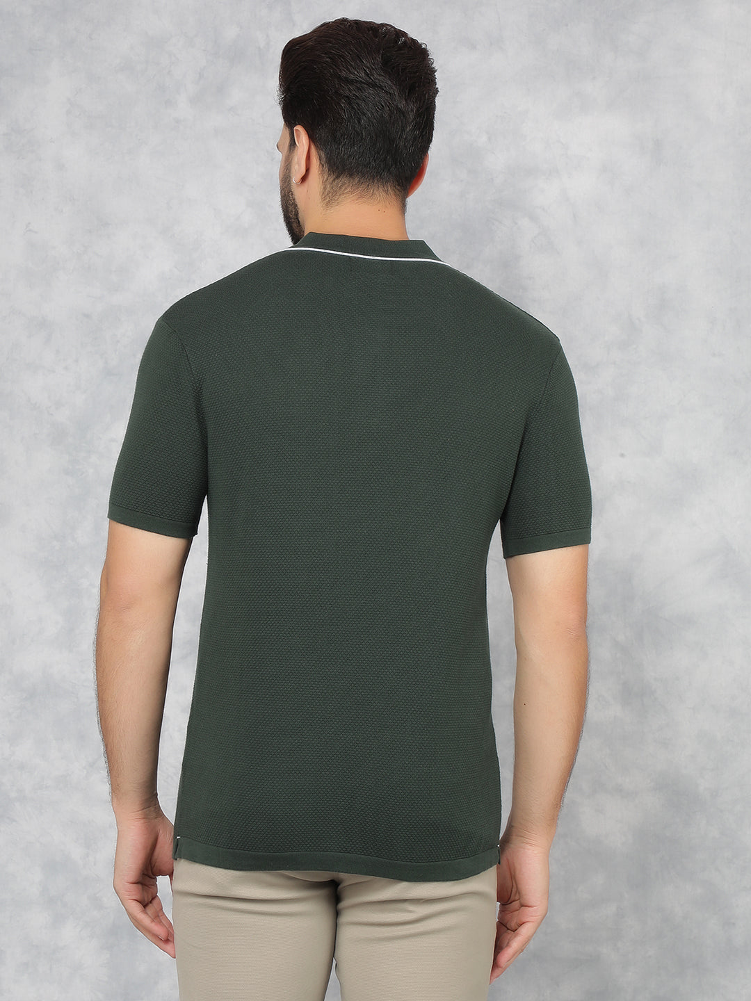 Green Polo Neck Knitted T-Shirt-Men T-Shirts-Crimsoune Club