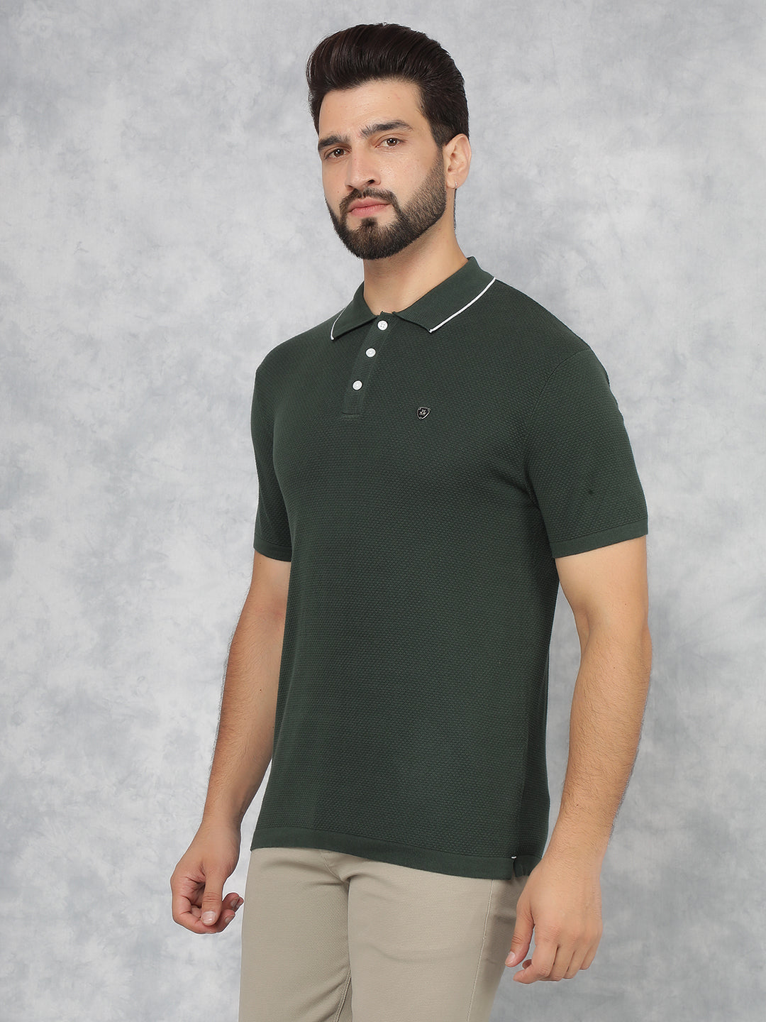 Green Polo Neck Knitted T-Shirt-Men T-Shirts-Crimsoune Club