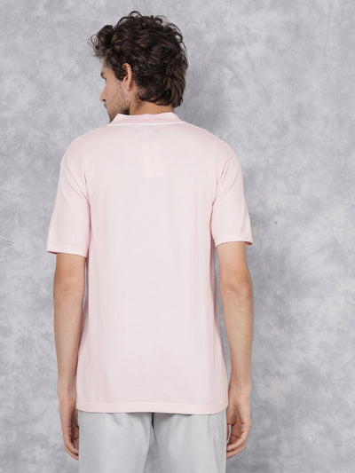 Pink Polo Neck Knitted T-Shirt-Men T-Shirts-Crimsoune Club