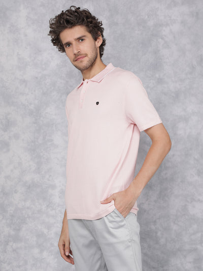 Pink Polo Neck Knitted T-Shirt-Men T-Shirts-Crimsoune Club