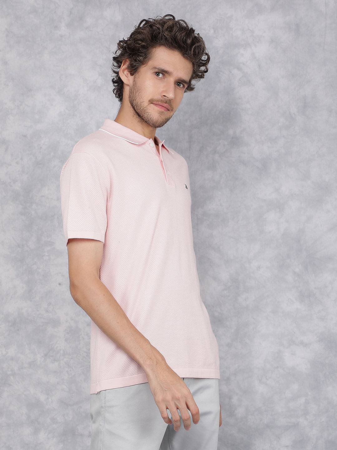 Pink Polo Neck Knitted T-Shirt-Men T-Shirts-Crimsoune Club