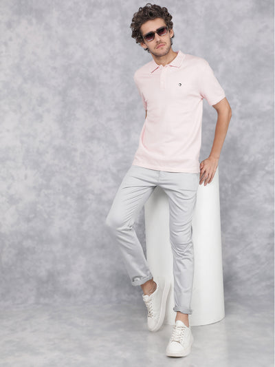 Pink Polo Neck Knitted T-Shirt-Men T-Shirts-Crimsoune Club