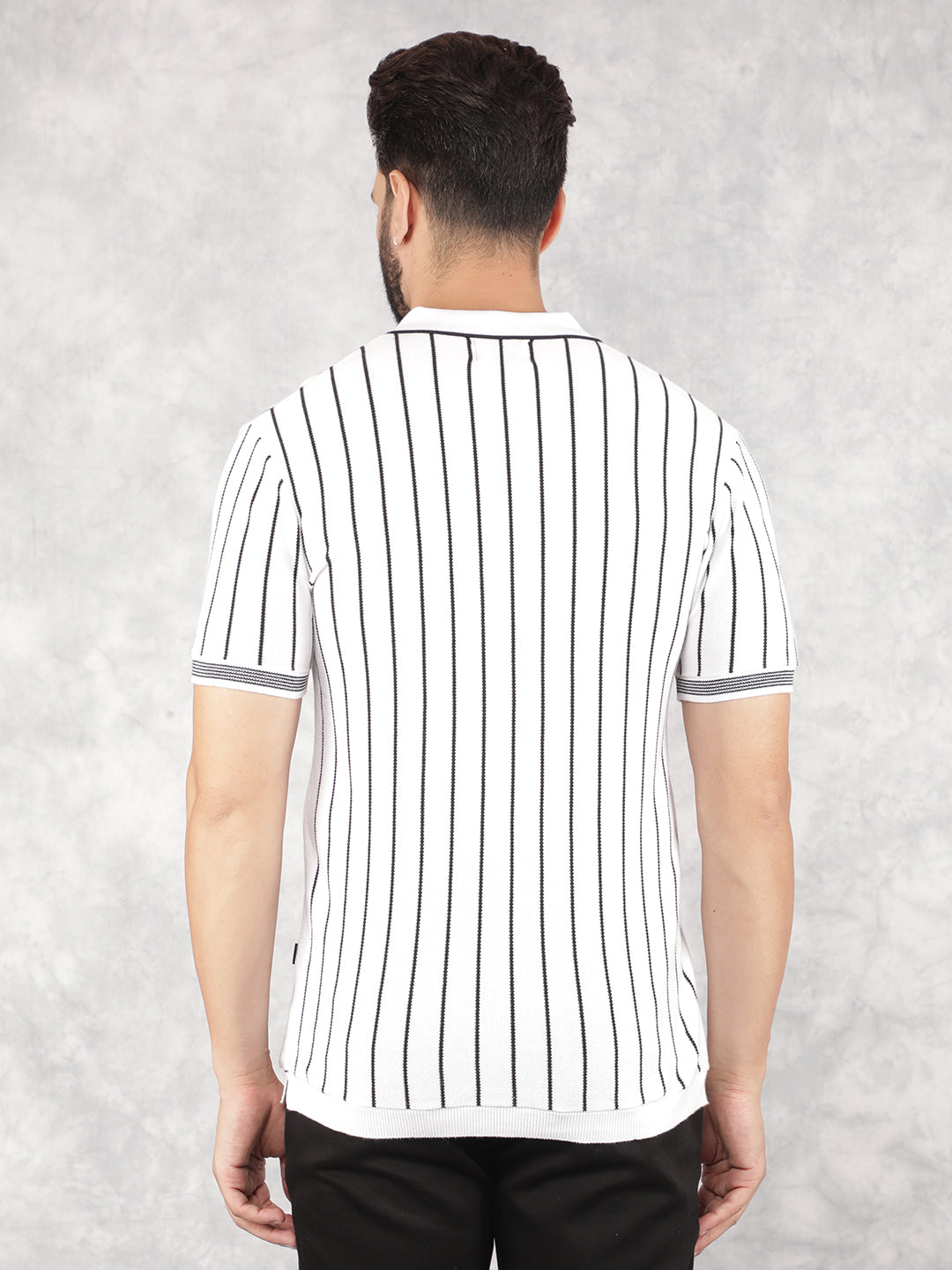 Black Vertical Striped Polo Neck T-Shirt-Men T-Shirts-Crimsoune Club