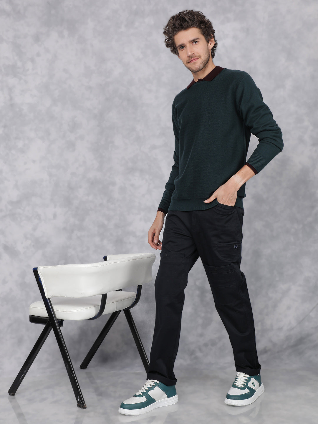 Green Jacquard 100% Cotton Sweater-Men Sweaters-Crimsoune Club