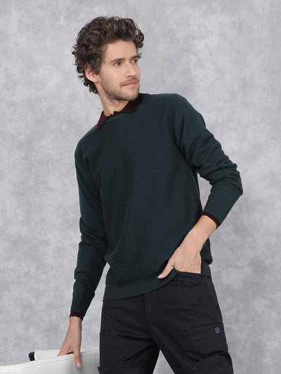 Green Jacquard 100% Cotton Sweater-Men Sweaters-Crimsoune Club