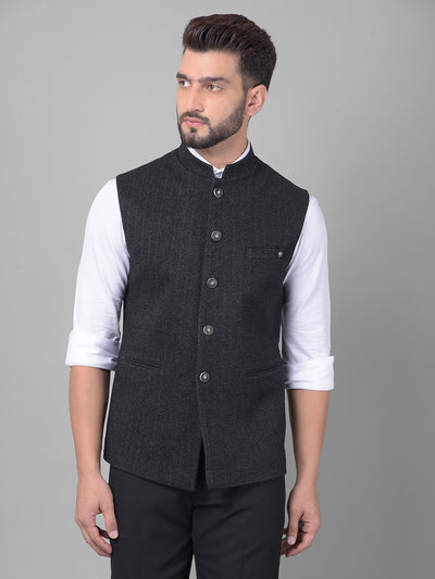 Black Striped Waistcoat-Men Waistcoats-Crimsoune Club