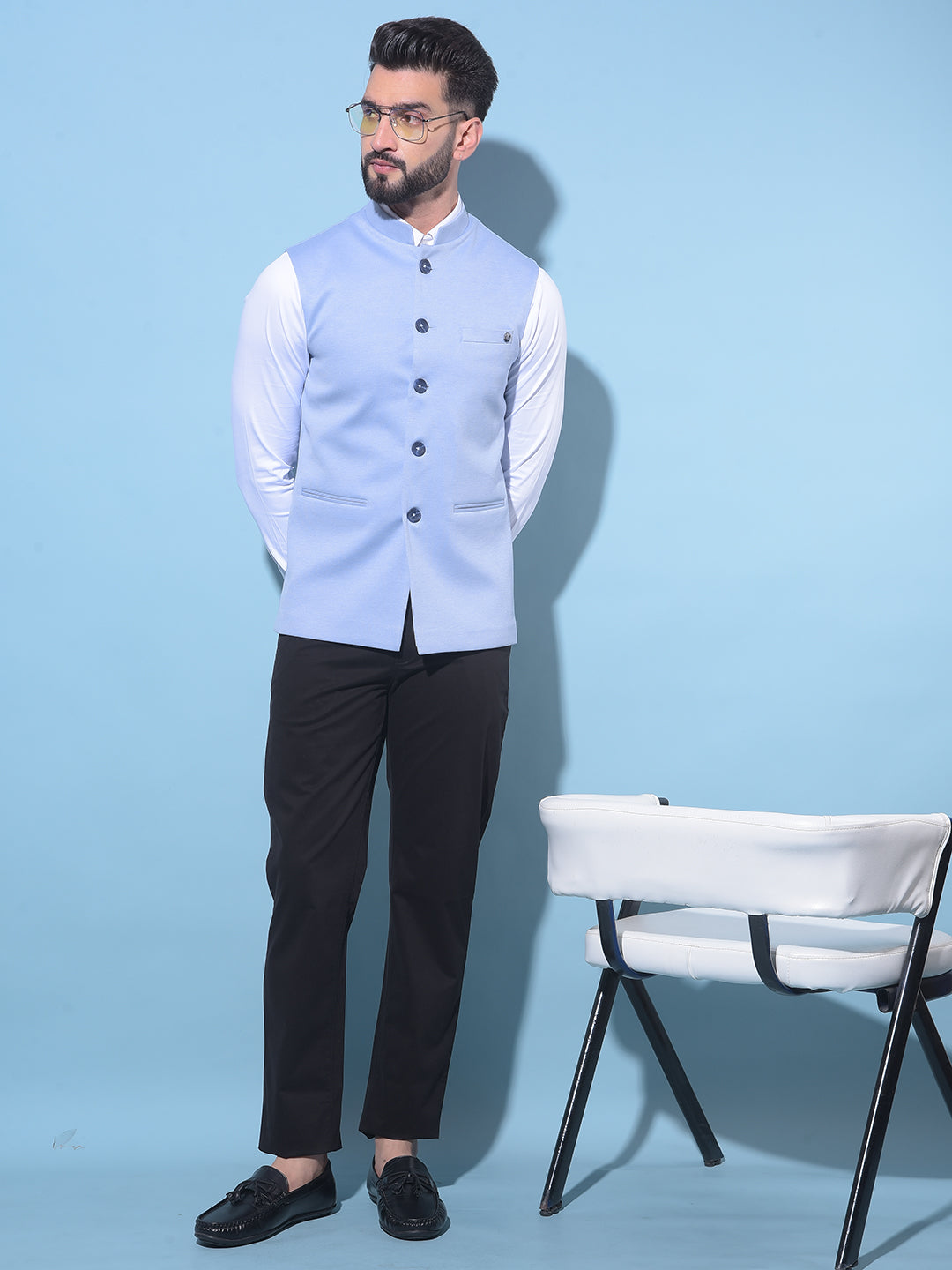 Blue Single-Breasted Waistcoat-Men Waistcoats-Crimsoune Club