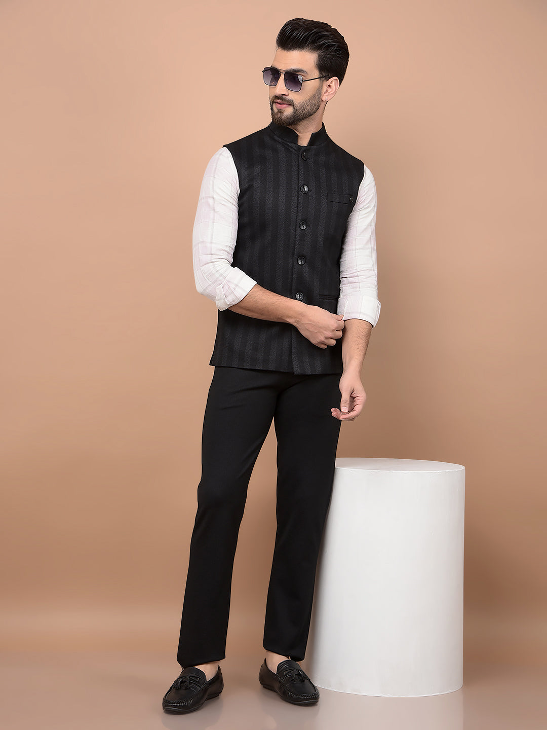 Black Vertical Stripes Waist Coat