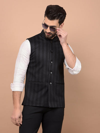 Black Vertical Stripes Waist Coat