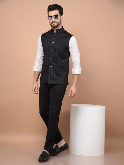 Black Vertical Stripes Waist Coat