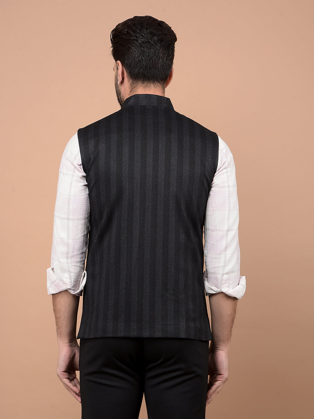 Black Vertical Stripes Waist Coat