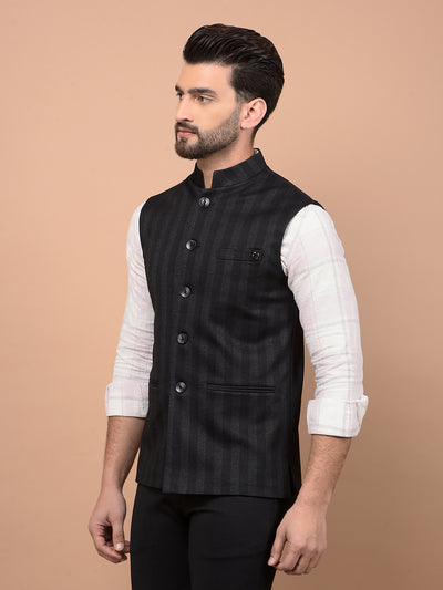 Black Vertical Stripes Waist Coat