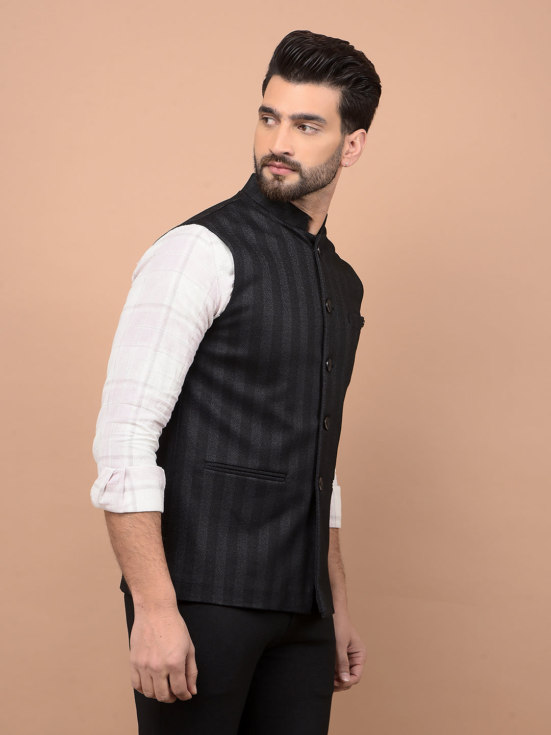 Black Vertical Stripes Waist Coat