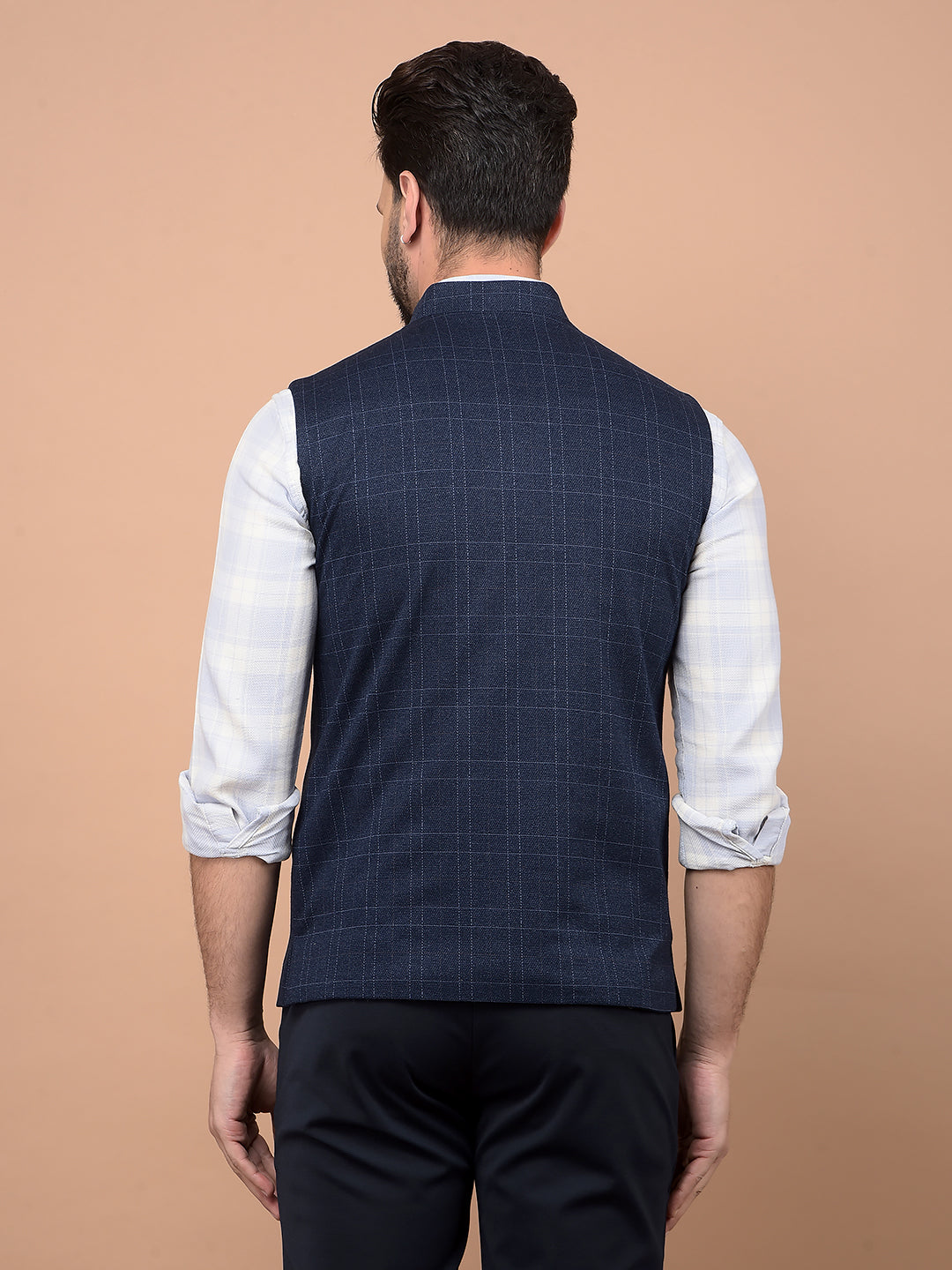 Blue Checked Waist Coat